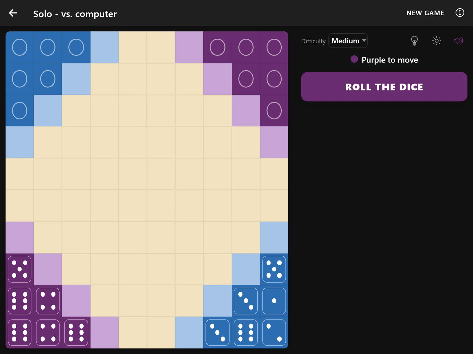 Iacta on a tablet: the full board beside the controls in landscape